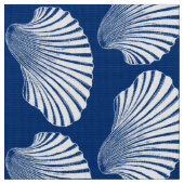Scallop Shell Block Print, Navy Blue en White Stof (Close Up)