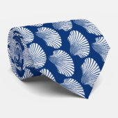 Scallop Shell Block Print, Navy Blue en White Stropdas (Opgerold)