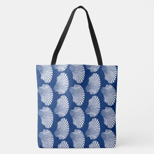 Scallop Shell Block Print, Navy Blue en White Tote Bag (Voorkant)