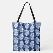 Scallop Shell Block Print, Navy Blue en White Tote Bag (Achterkant)