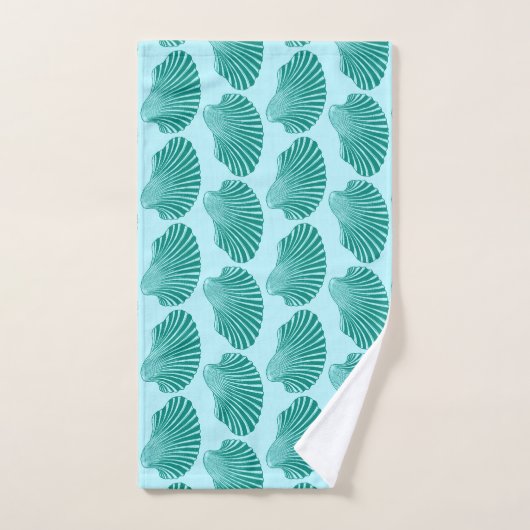 Scallop Shell Block Print, Turquoise en Aqua Bad Handdoek (Handdoek)
