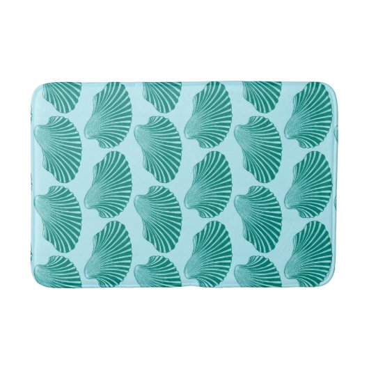 Scallop Shell Block Print, Turquoise en Aqua Badmat (Voorkant)