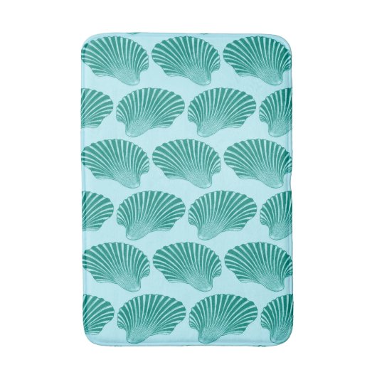 Scallop Shell Block Print, Turquoise en Aqua Badmat (Voorkant Verticaal)