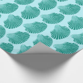 Scallop Shell Block Print, Turquoise en Aqua Cadeaupapier (Hoek)