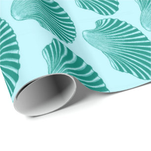 Scallop Shell Block Print, Turquoise en Aqua Cadeaupapier