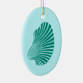 Scallop Shell Block Print, Turquoise en Aqua Keramisch Ornament (Rechts)