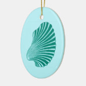 Scallop Shell Block Print, Turquoise en Aqua Keramisch Ornament (Links)