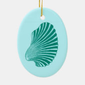 Scallop Shell Block Print, Turquoise en Aqua Keramisch Ornament (Achterkant)