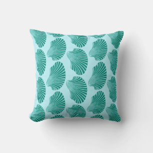 Scallop Shell Block Print, Turquoise en Aqua Kussen