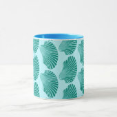 Scallop Shell Block Print, Turquoise en Aqua Mok (Midden)