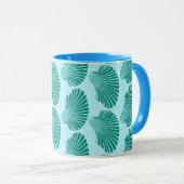Scallop Shell Block Print, Turquoise en Aqua Mok (Voorkant rechts)
