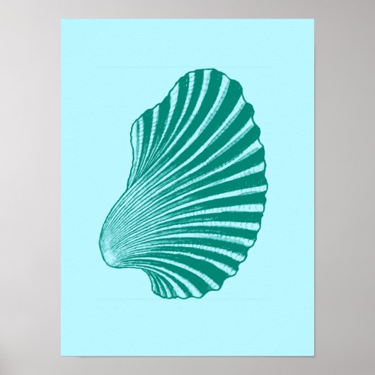 Scallop Shell Block Print, Turquoise en Aqua Poster (Voorkant)