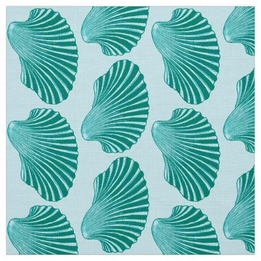 Scallop Shell Block Print, Turquoise en Aqua Stof (Swatch)