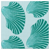 Scallop Shell Block Print, Turquoise en Aqua Stof (Close Up)