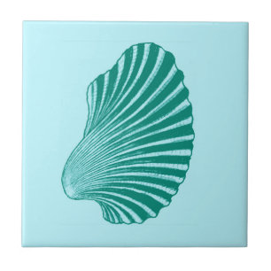 Scallop Shell Block Print, Turquoise en Aqua Tegeltje