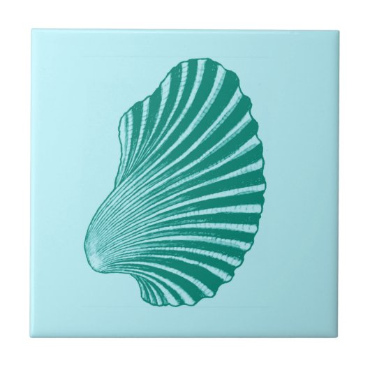 Scallop Shell Block Print, Turquoise en Aqua Tegeltje (Voorkant)