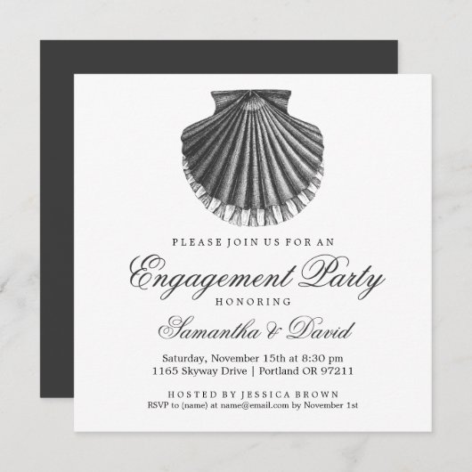 Scallop Shell-houtskool van de Beach Engagement Pa Kaart (Voorkant / Achterkant)