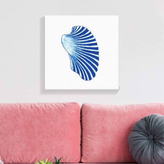 Scallop Shell, Indigo Blue en White Canvas Afdruk (Insitu (Woonkamer))