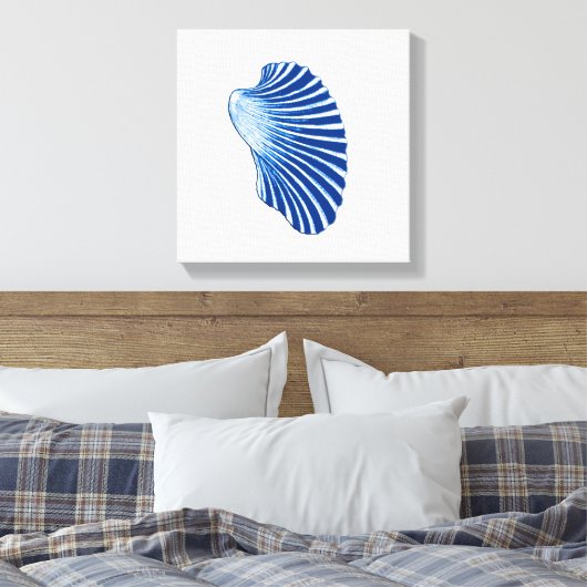 Scallop Shell, Indigo Blue en White Canvas Afdruk (Insitu (Slaapkamer))