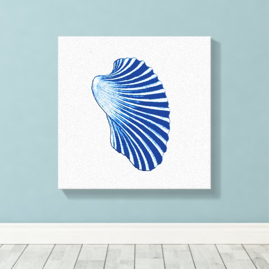 Scallop Shell, Indigo Blue en White Canvas Afdruk (Insitu (Houten vloer))