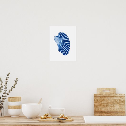 Scallop Shell, Indigo Blue en White Poster (Keuken)