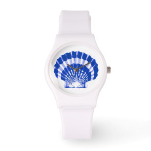 Scallop Shell - kobalt blauw en wit Horloge
