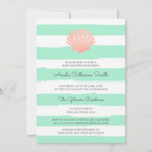 Scallop Shell | Koraal en mint | Baby shower Kaart (Voorkant)