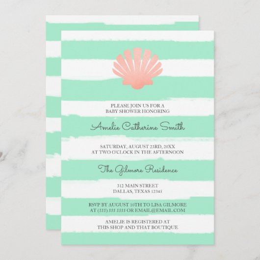 Scallop Shell | Koraal en mint | Baby shower Kaart (Voorkant / Achterkant)