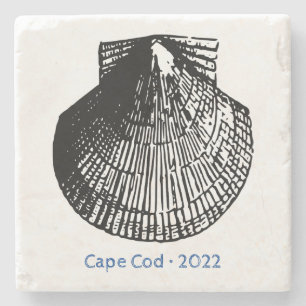 Scallop Shell Line Art - Beach Sand Stone - Custom Stenen Onderzetter