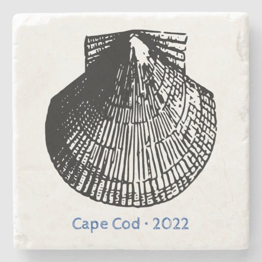 Scallop Shell Line Art - Beach Sand Stone - Custom Stenen Onderzetter (Voorkant)