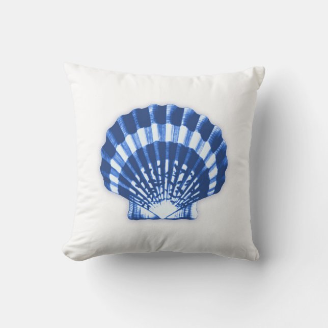 Scallop Shell - marineblauw en wit Kussen (Voorkant)
