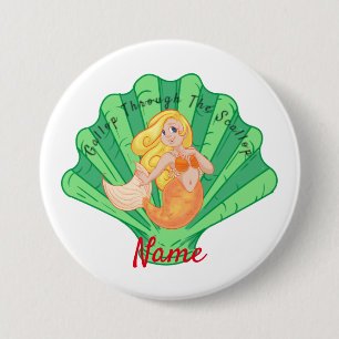 Scallop Shell Mermaid Ronde Button 7,6 Cm