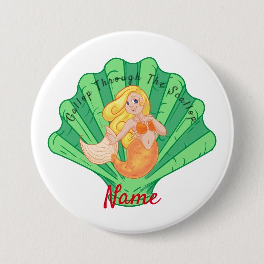 Scallop Shell Mermaid Ronde Button 7,6 Cm (Voorkant)