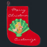 Scallop Shell Mermaid Thunder_Cove Kleine Kerstsok<br><div class="desc">Groene Scallop Shell Mermaid van de Sage,  om te personaliseren door in jouw naam op om het even welke achtergrondkleur te veranderen</div>