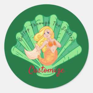 Scallop Shell Mermaid Thunder_Cove Ronde Sticker