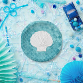 Scallop Shell Monogram Aqua Zee Glass Papieren Bordje (Feest)