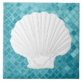 Scallop Shell op Aqua Zeeen glaspatroon Tegeltje (Voorkant)
