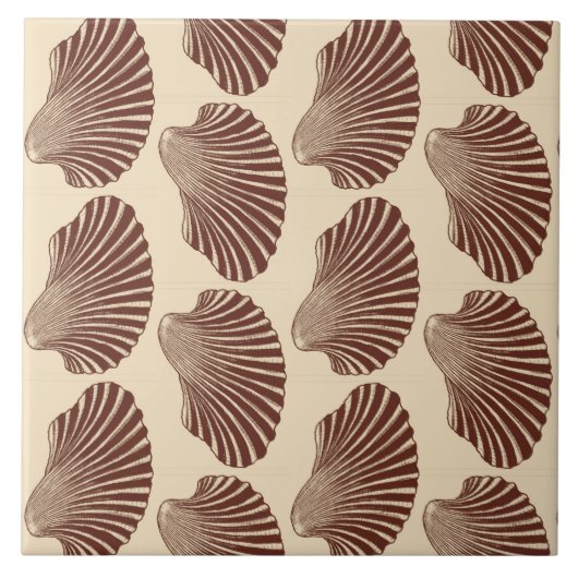 Scallop Shell Print, Brown and Beige Tegeltje (Voorkant)