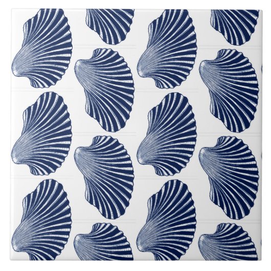 Scallop Shell Print, Indigo and White Tegeltje (Voorkant)