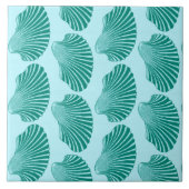 Scallop Shell Print, Turquoise en Aqua Tegeltje (Voorkant)