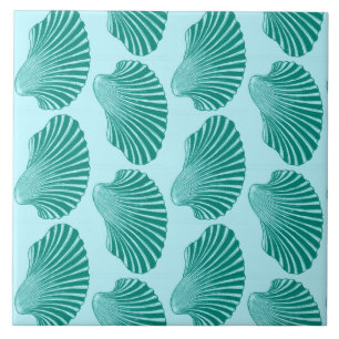 Scallop Shell Print, Turquoise en Aqua Tegeltje