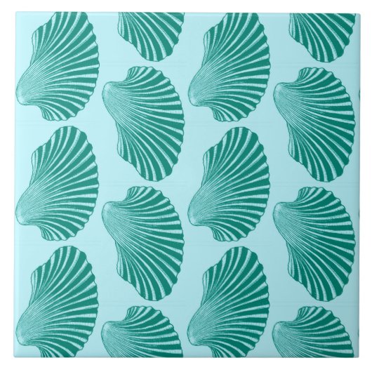 Scallop Shell Print, Turquoise en Aqua Tegeltje (Voorkant)