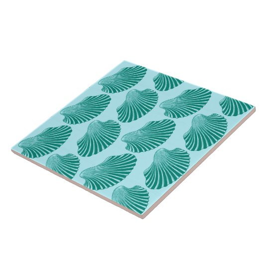 Scallop Shell Print, Turquoise en Aqua Tegeltje (Zijkant)