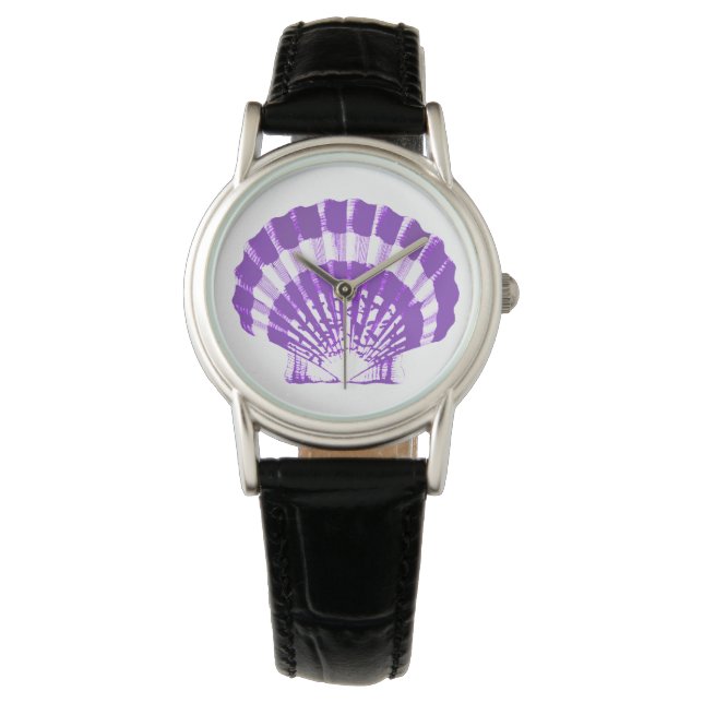 Scallop Shell - violet en wit Horloge (Voorkant)