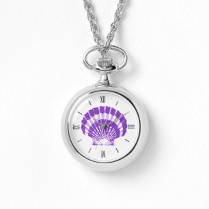 Scallop Shell - violet en wit Horloge