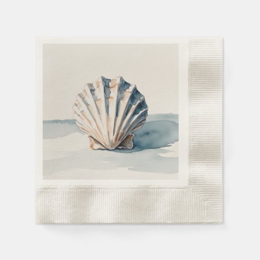 Scallop Shell Waterverf Art – Coastal Blue Design Servet (Voorkant)