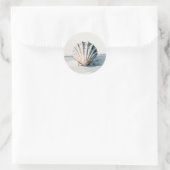Scallop Shell Waterverf Art – Coastal Blue Ronde Sticker (Tas)