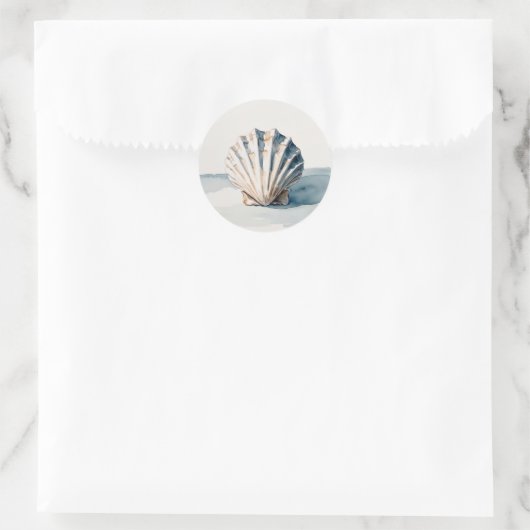 Scallop Shell Waterverf Art – Coastal Blue Ronde Sticker (Tas)