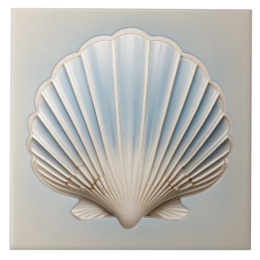 Scallop Shell - Zachtblauw en crème Tegeltje (Voorkant)
