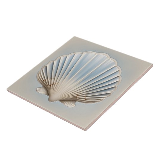 Scallop Shell - Zachtblauw en crème Tegeltje (Zijkant)